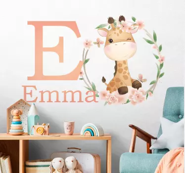 Cute giraffe for girl with name kids bedroom wall sticker - TenStickers