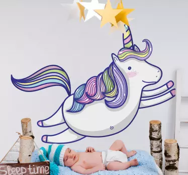 Cute happy round unicorn fairy tale wall decal - TenStickers