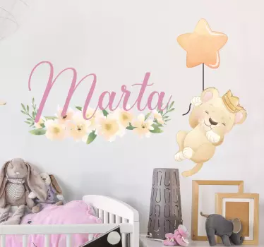 Cute lion for girl with name kids bedroom wall sticker - TenStickers
