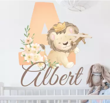 Floral crowned lion with name wall stickers for kid - TenStickers