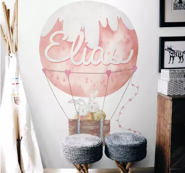 Cute little bunnies on a balloon illustration wall art - TenStickers