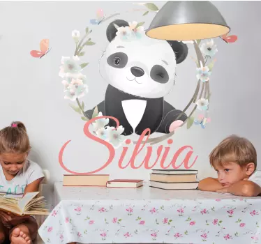 Panda with flowers and name illustration sticker - TenStickers