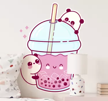 Cute panda with milk tea cartoon wall sticker - TenStickers