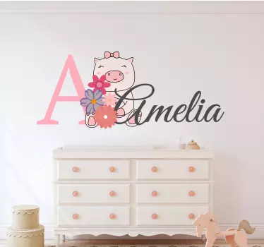 Nursery wall sticker baby pig with name - TenStickers