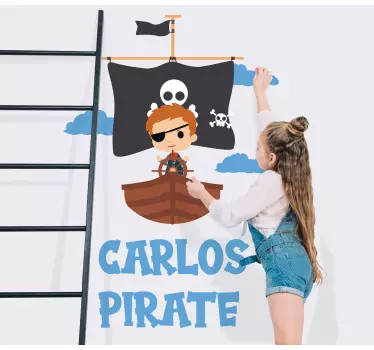 Cute pirate illustration with boat kids sticker - TenStickers