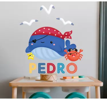 Cute pirate whale wall sticker - TenStickers
