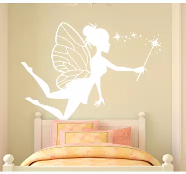 Cute silhouette fairy with magic wand fairy tale wall decal - TenStickers