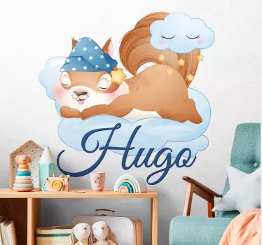Wall stickers for kid sleeping squirrel with name - TenStickers