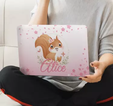 Laptop skin floral squirrel with name - TenStickers