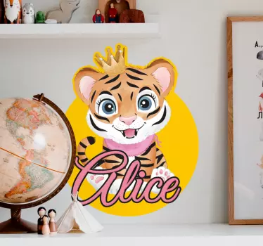 Cute tiger for girl with name kids bedroom sticker - TenStickers