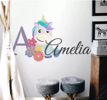 Nursery wall sticker baby unicorn with name - TenStickers