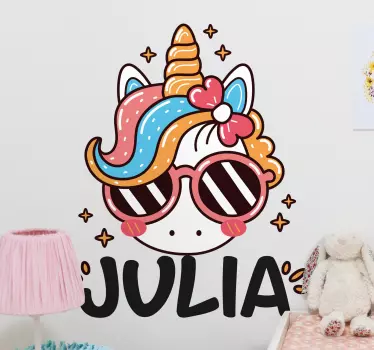 Cute unicorn with rainbow name Custom Sticker - TenStickers