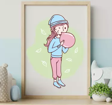 Cute woman blowing balloons wall decal - TenStickers