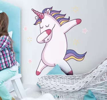 Dancing funny unicorn illustration wall art - TenStickers