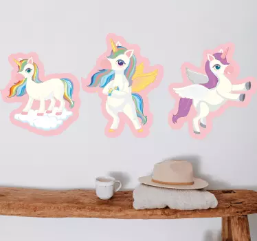 Different pastel unicorn hair illustration wall art - TenStickers