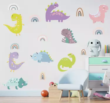 Dinosaurs with rainbows  dragon wall sticker - TenStickers