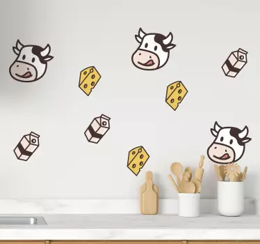 Drawings of milk cow and cheese food wall sticker - TenStickers