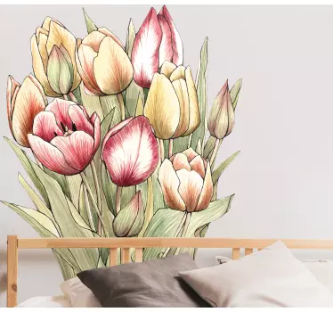 Drawn tulips art glass door sticker - TenStickers