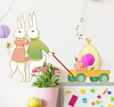Easter Bunny Couple Wall Sticker - TenStickers