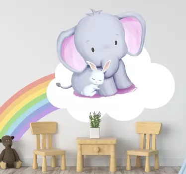 Elephant and rabbit on rainbow wall sticker - TenStickers