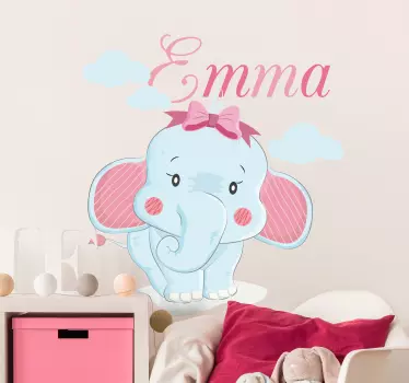 Elephant for girls with name illustration sticker - TenStickers