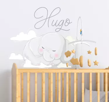 Elephant sleeping on named clouds illustration sticker - TenStickers
