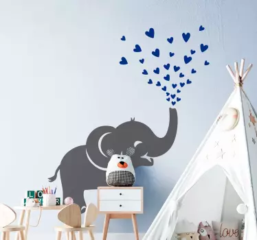 Elephant spraying hearts wild animal sticker - TenStickers