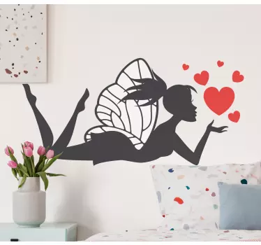 Fairy silhouette with red hearts  wall decal - TenStickers
