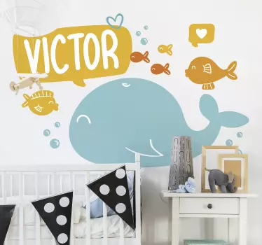 Farm animal wall sticker cute whale design - TenStickers