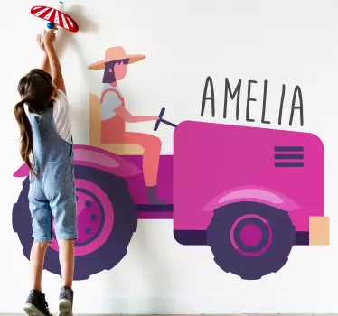 Farm animal wall sticker personalized tractor journey - TenStickers