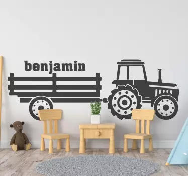Farm animal wall sticker tractor with trailer - TenStickers
