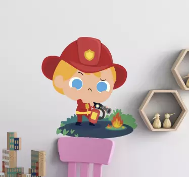 firefighter cartoon kids Kids Bedroom Wall Sticker - TenStickers