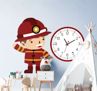 Firefighter clock  Kids Bedroom wall sticker - TenStickers