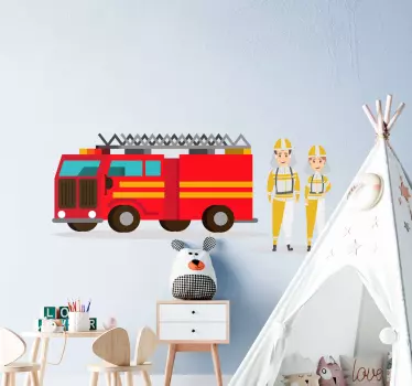 firefighter man and woman car kids bedroom wall decal - TenStickers