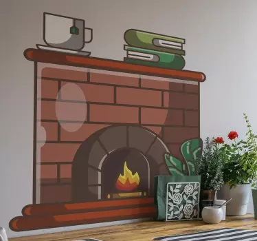 Fireplace Brick cosy object wall sticker - TenStickers