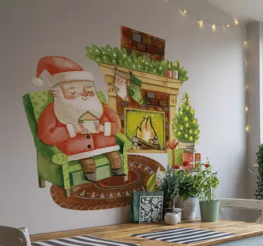 Fireplace Father Christmas christmas wall decal - TenStickers