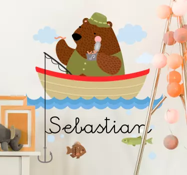 Fishing Bear Personalised Sticker - TenStickers