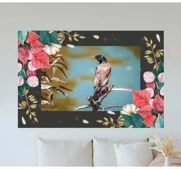 Floral and brown wall art stickers for living room - TenStickers