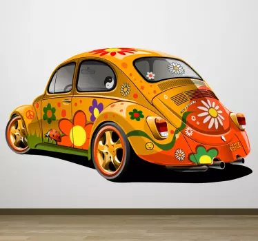 Floral Design Beetle Car Sticker - TenStickers