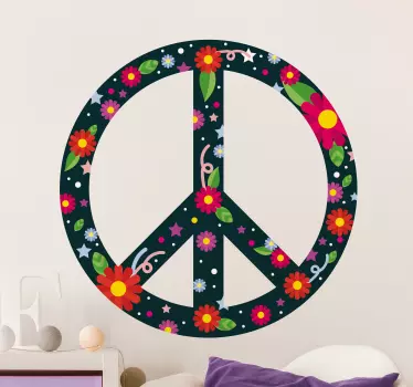 Flower and star peace sign flower wall decor - TenStickers