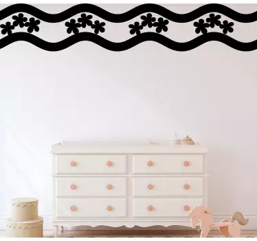 Flower and waves monocolor pattern border sticker - TenStickers