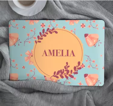 Laptop skin pastel flowers with name - TenStickers