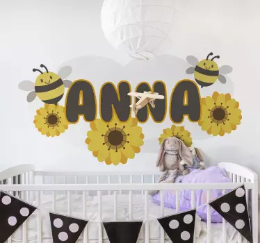 Flower with bee illustration wall art decal - TenStickers