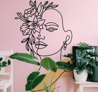 Flower woman head lines flower wall decal - TenStickers