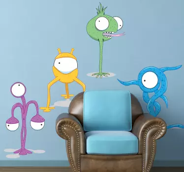 Four Different Aliens Kids Stickers - TenStickers