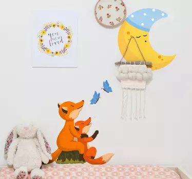 fox looking at the moon cartoon wall decal - TenStickers