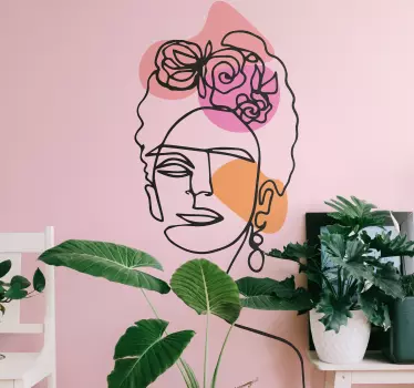 frida face with minimal flower  flower wall decor - TenStickers
