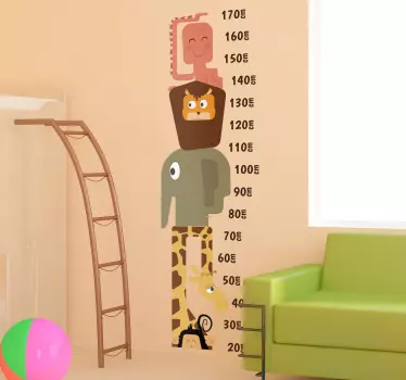 Friendly wild animals height chart sticker - TenStickers