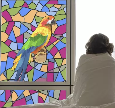 funny parrot stained glass window decal - TenStickers