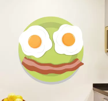 Green plate with happy face food sticker - TenStickers